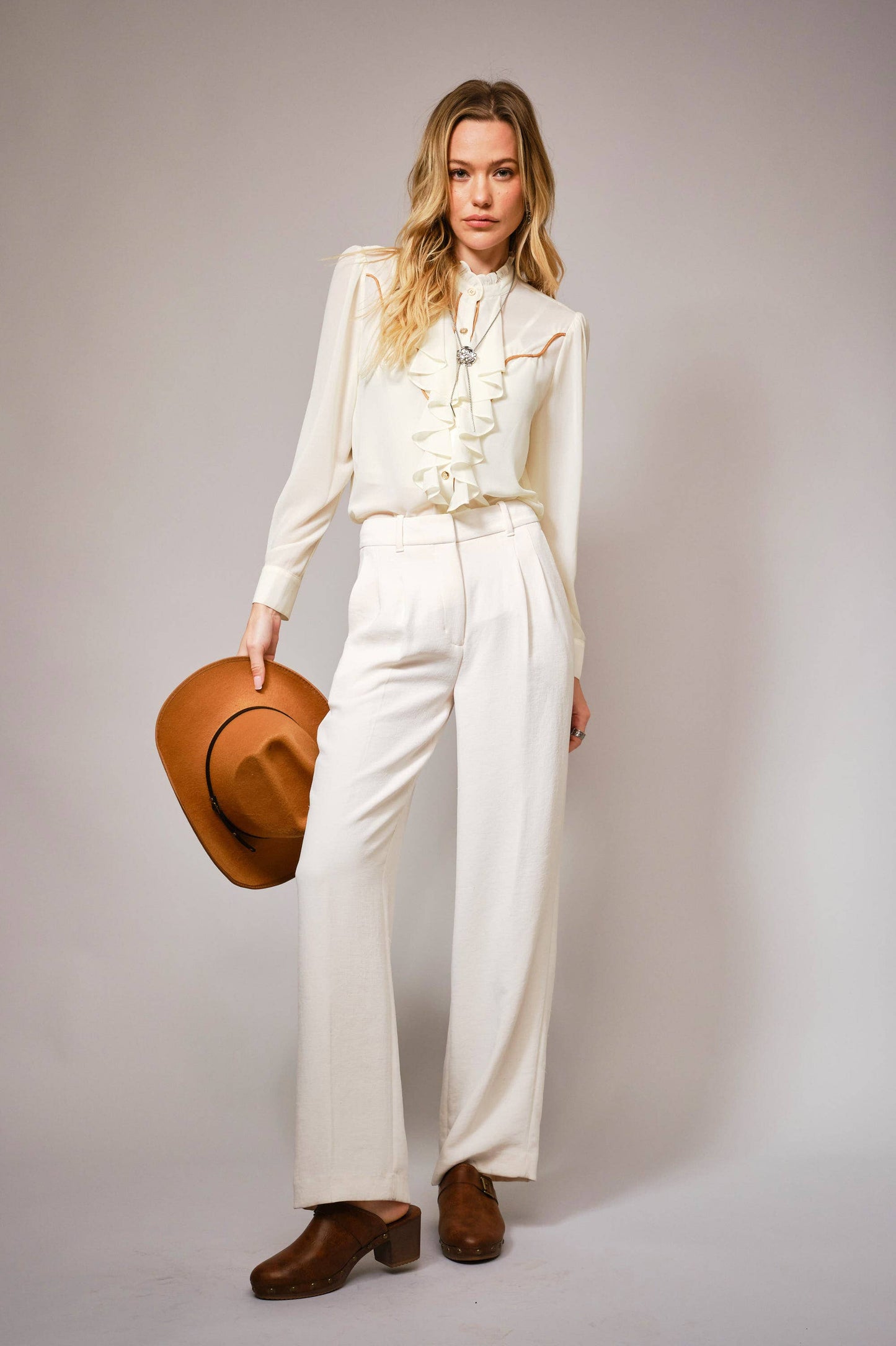 36872T - Chelsea Ruffle Front Button Up Blouse