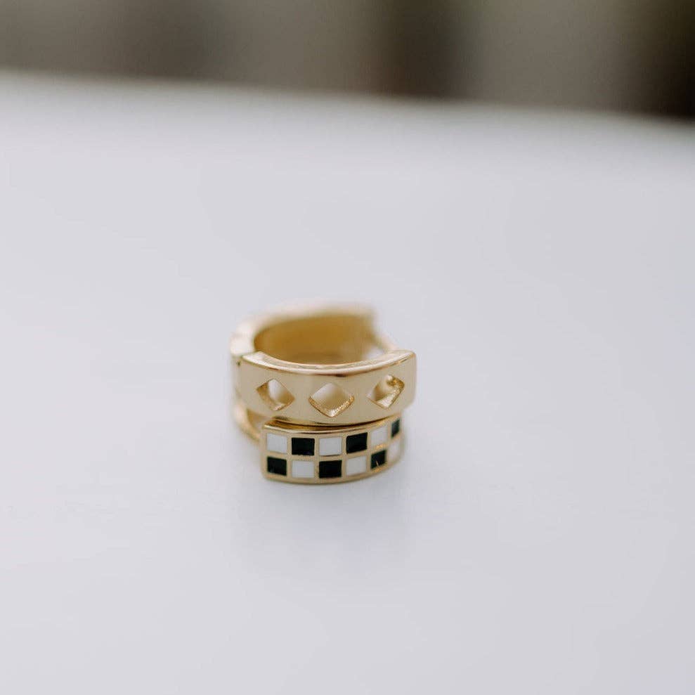 Black & White Checkered Hoop Earrings