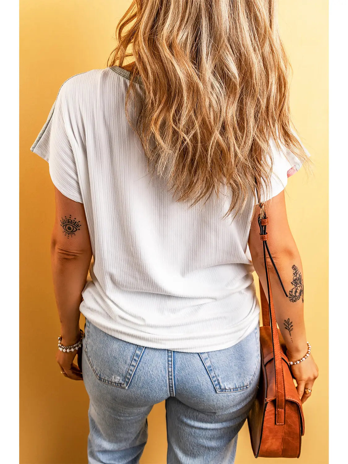 White Ribbed Color Block T-Shirt