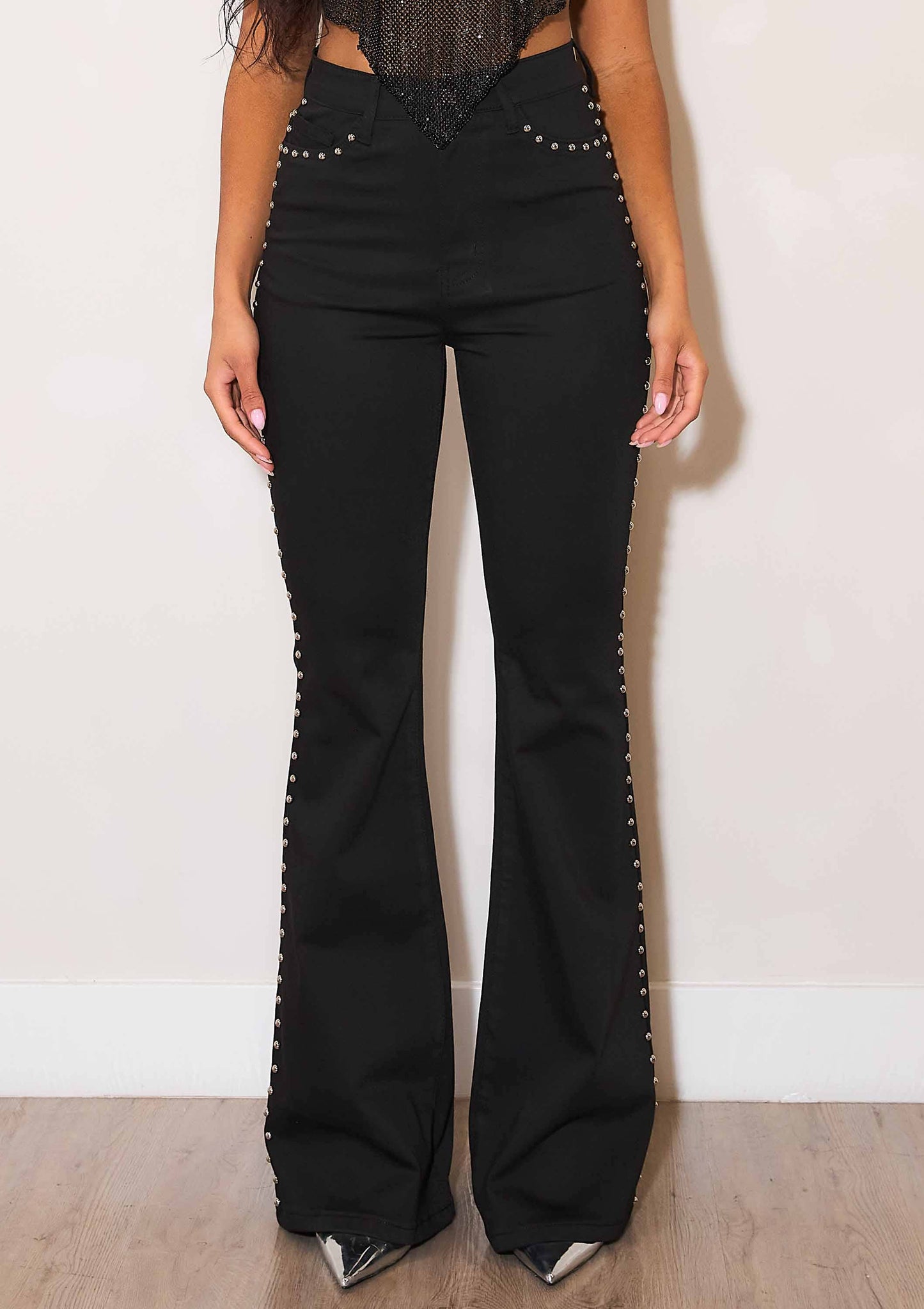 High-Rise Flare Jeans With Studs