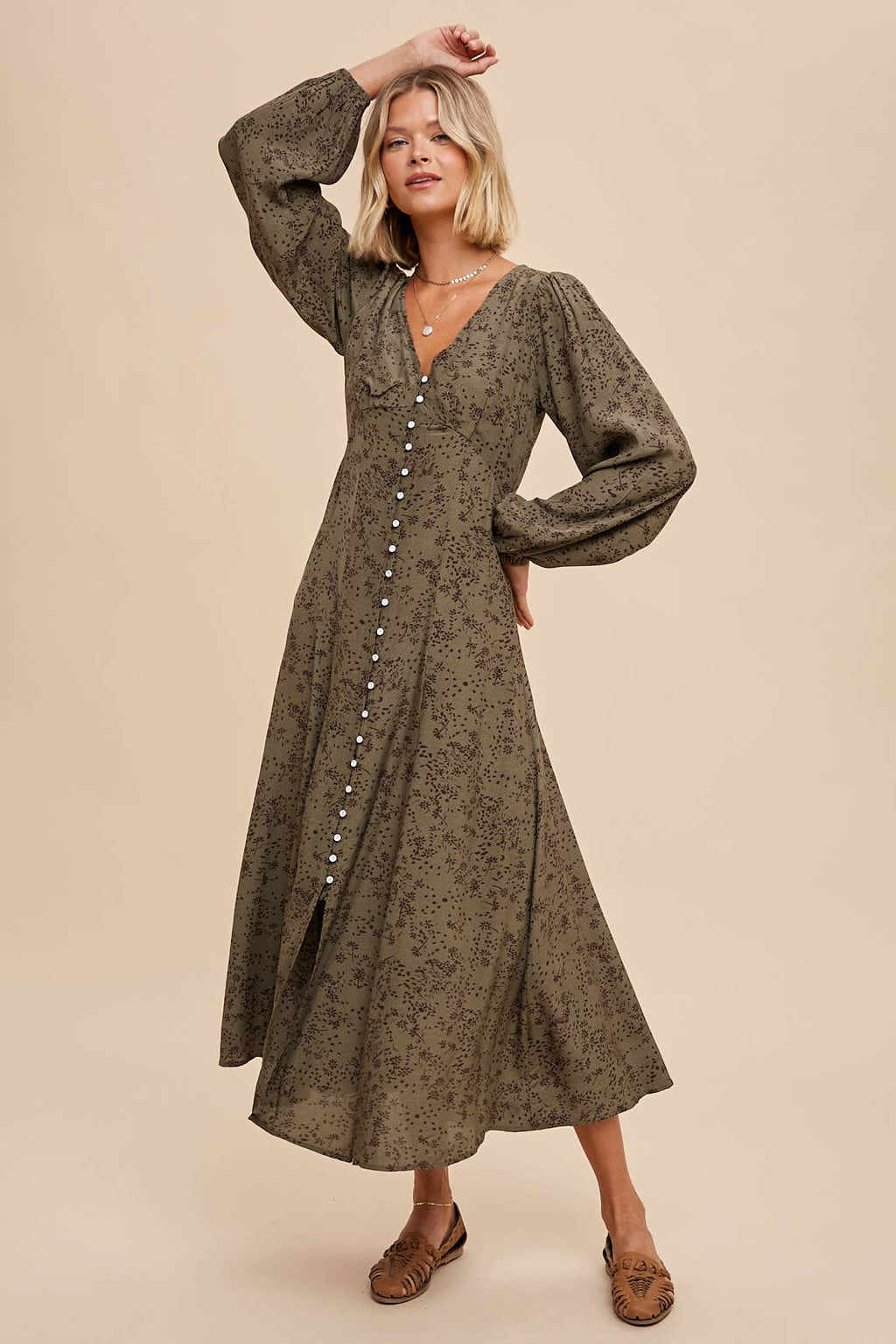 Rosewood Floral Button-Down Dress