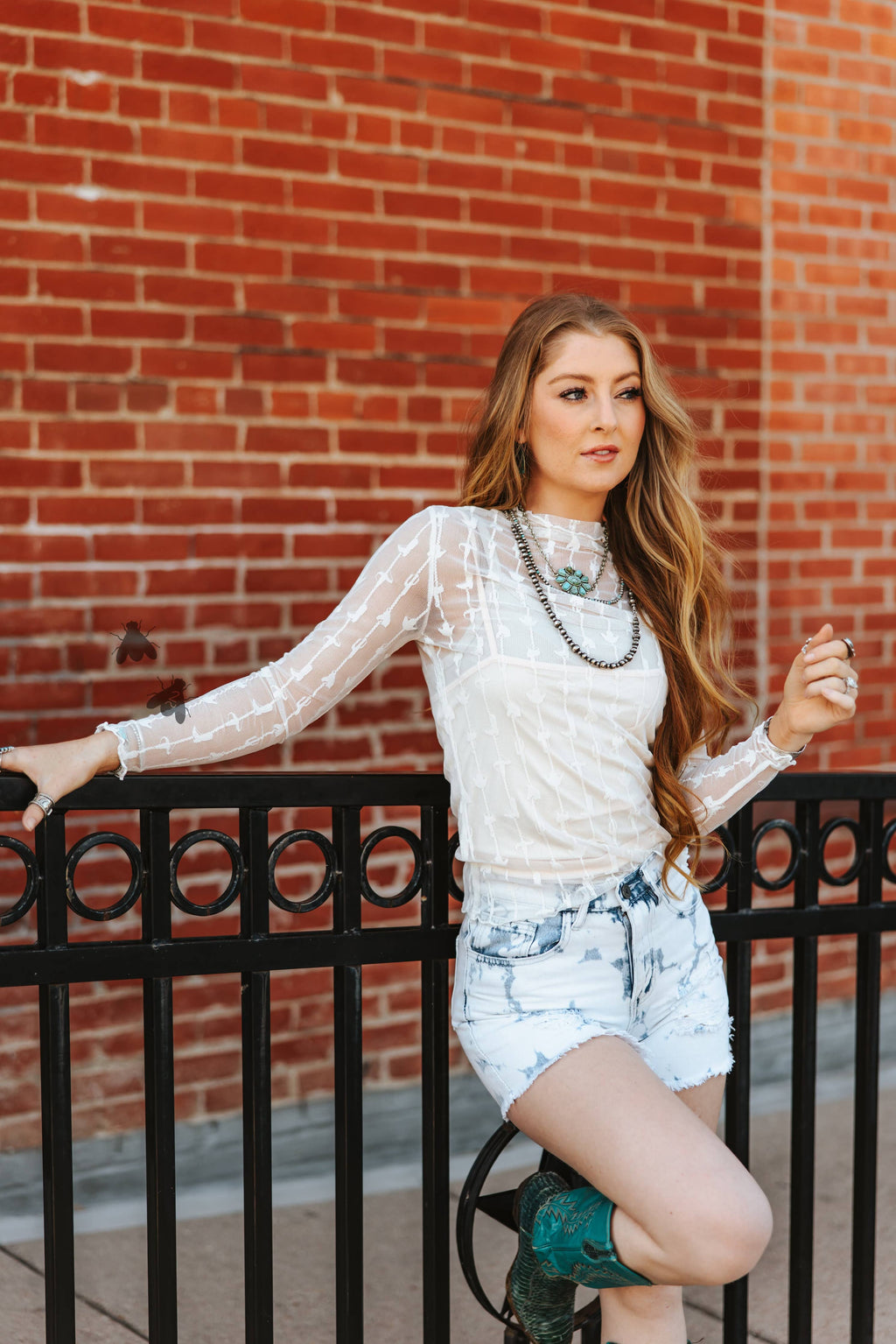 Lariat Lace Long-Sleeve Top — Cloud