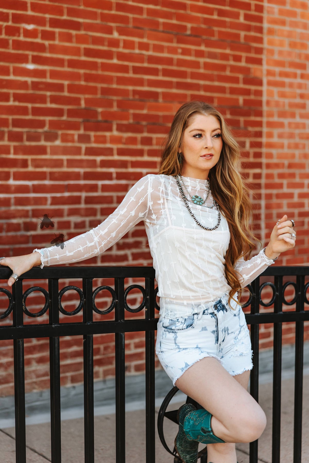 Lariat Lace Long-Sleeve Top — Cloud