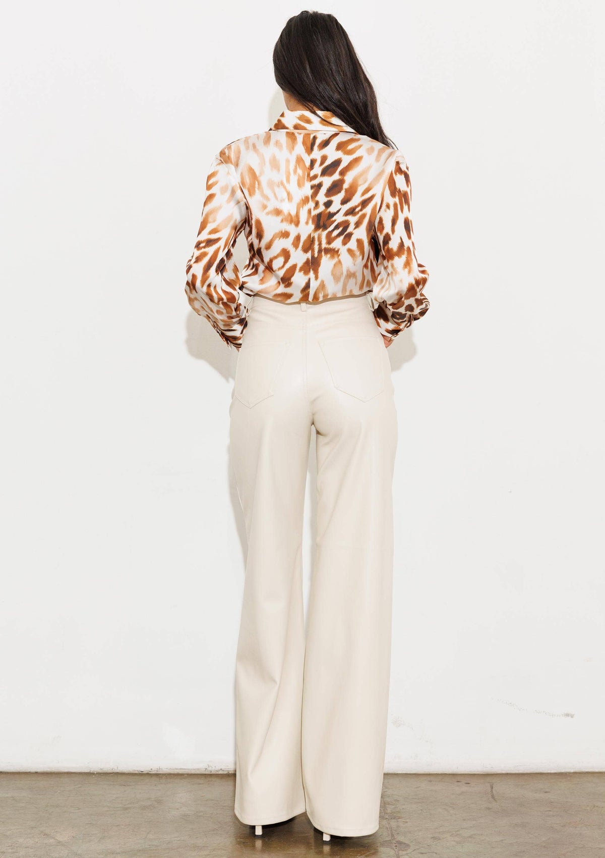 Black Vegan-Leather Wide-Leg Pants