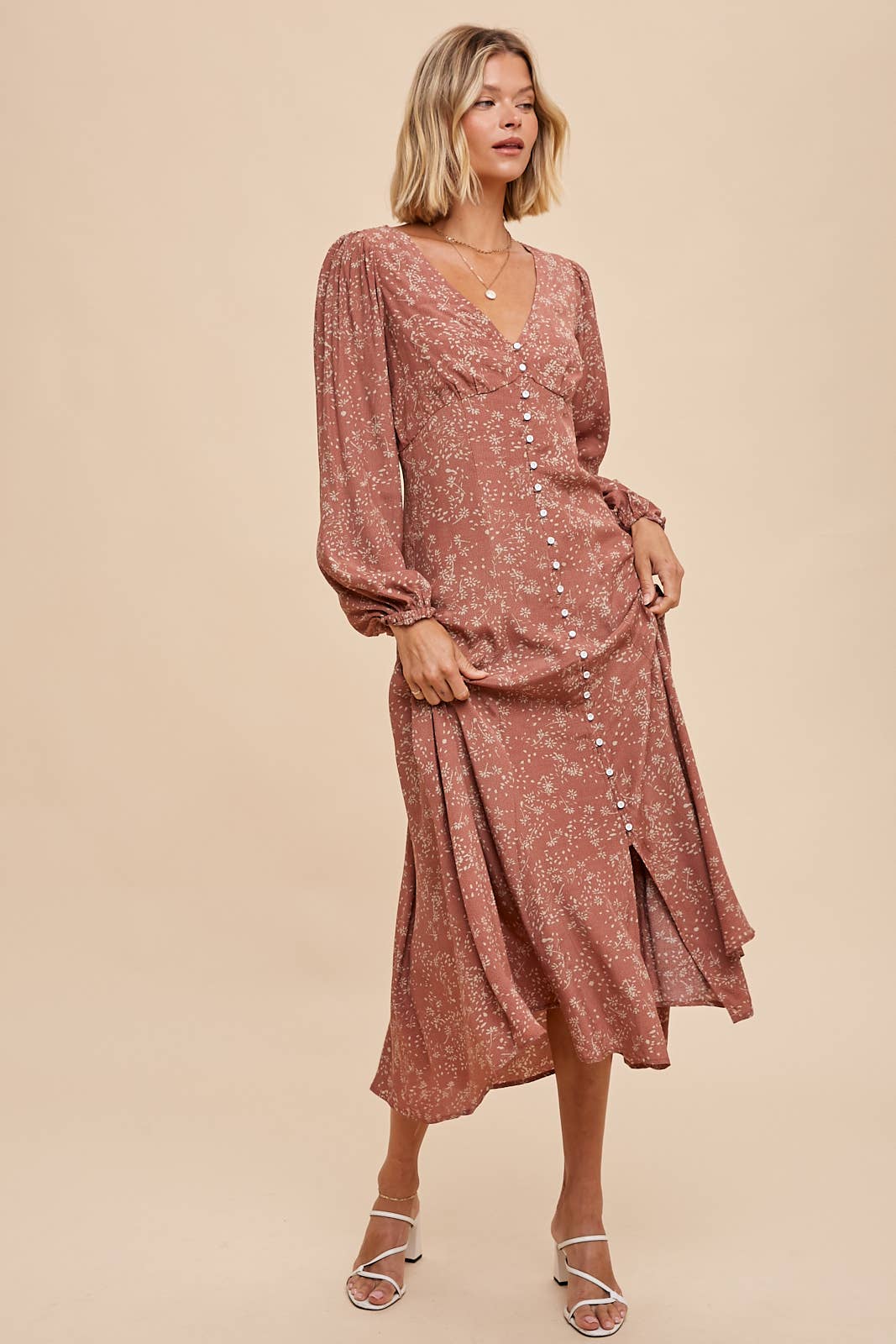 Rosewood Floral Button-Down Dress