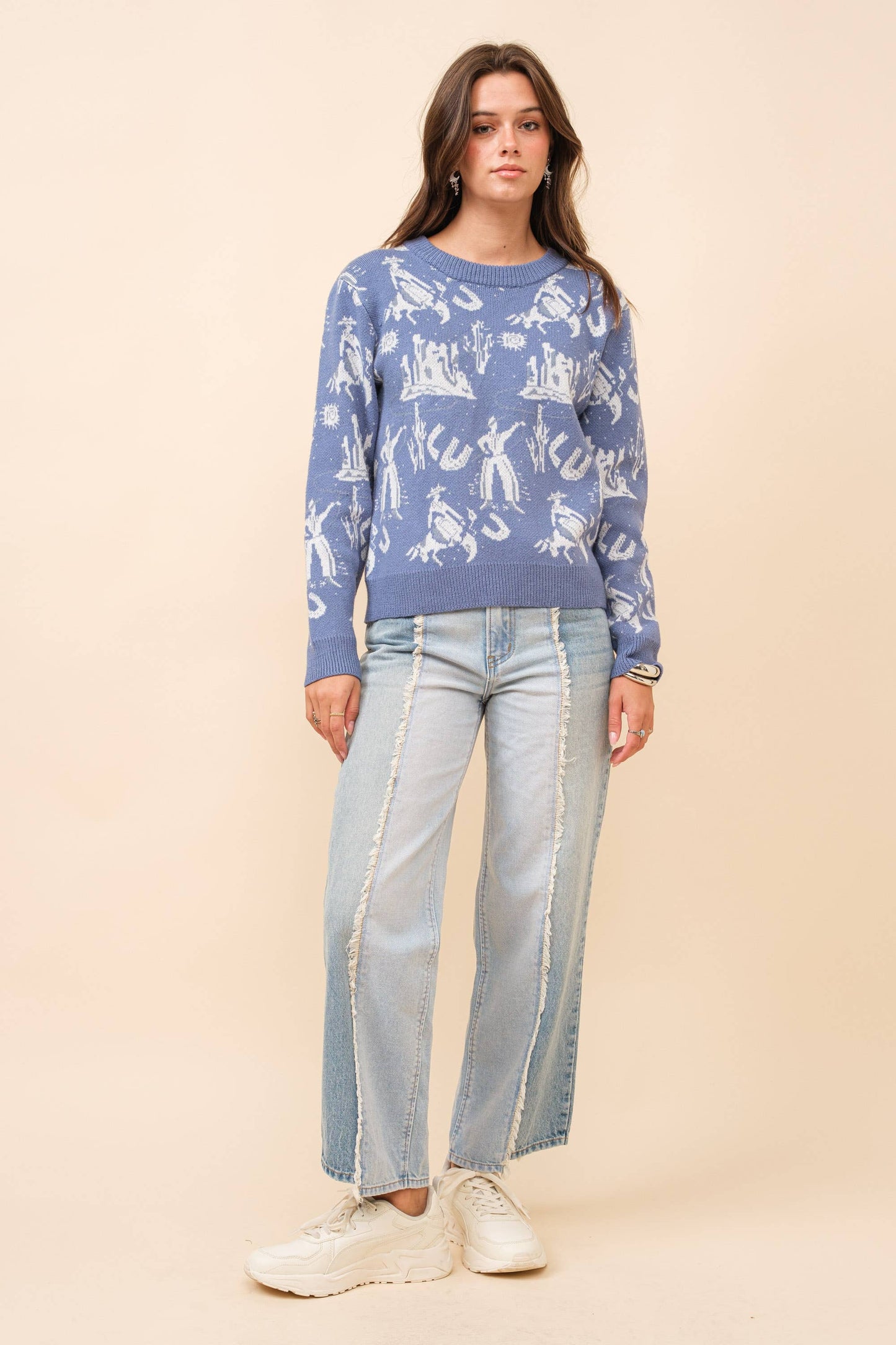 Western Motif Knitted Pullover Sweater