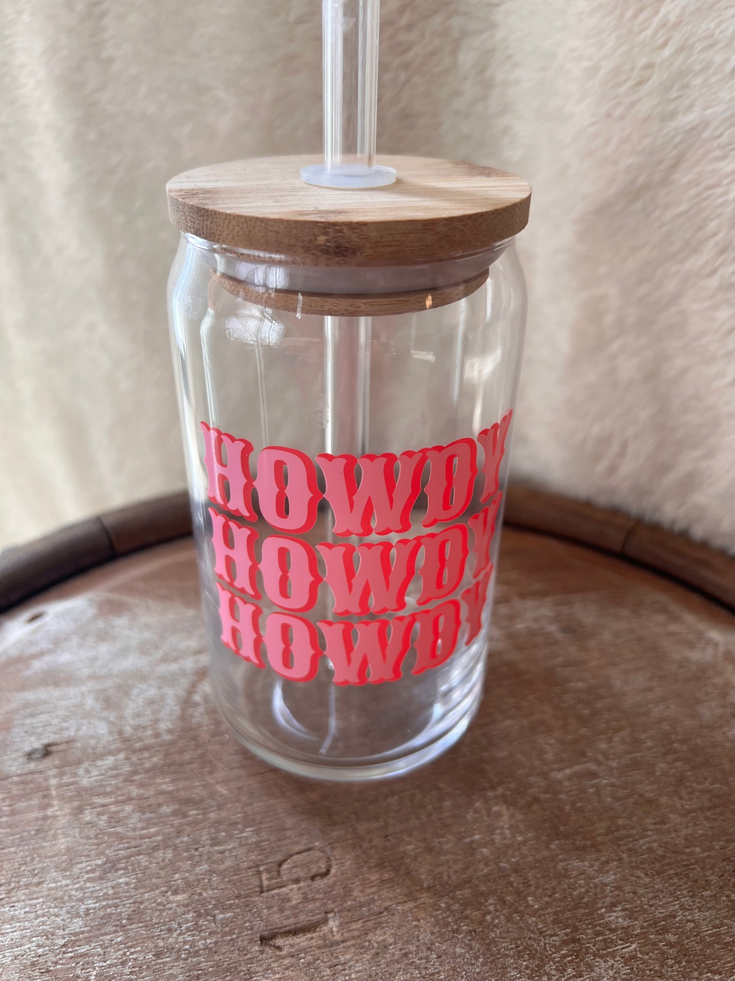 Howdy Howdy Howdy Glass Can with Lid and Straw
