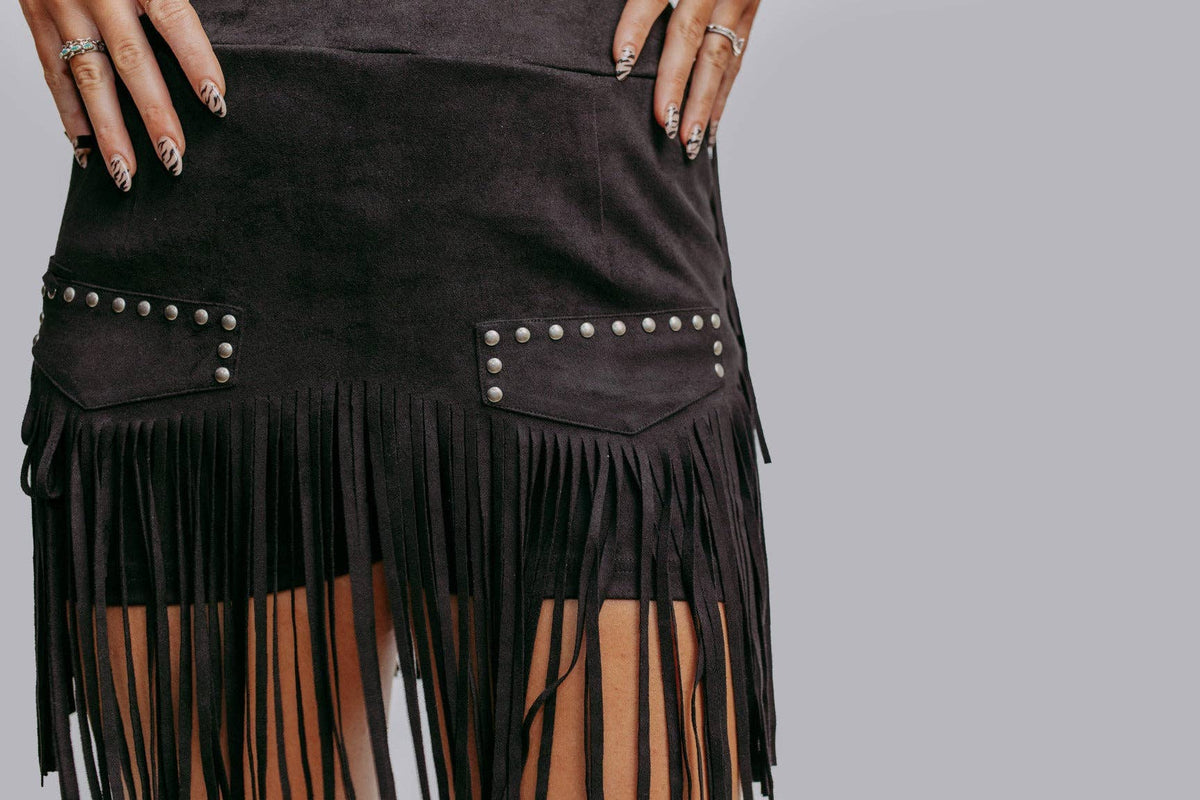 Black Studded Fringe Skort