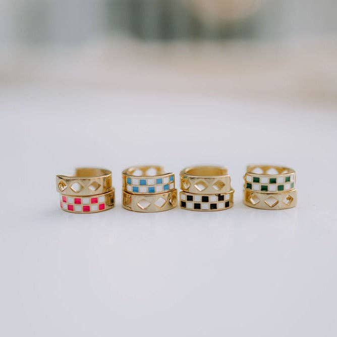 Black & White Checkered Hoop Earrings