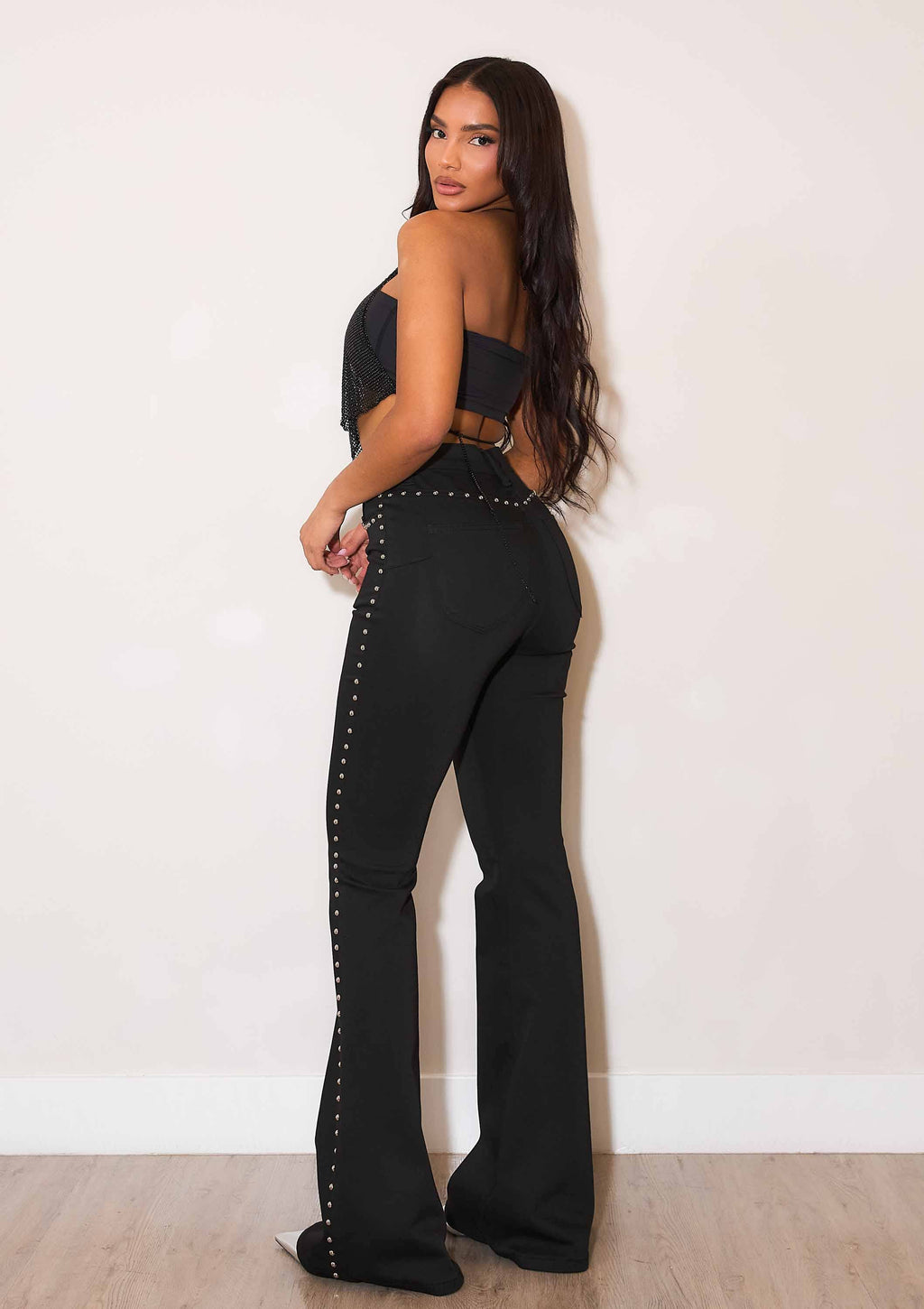 High-Rise Flare Jeans With Studs