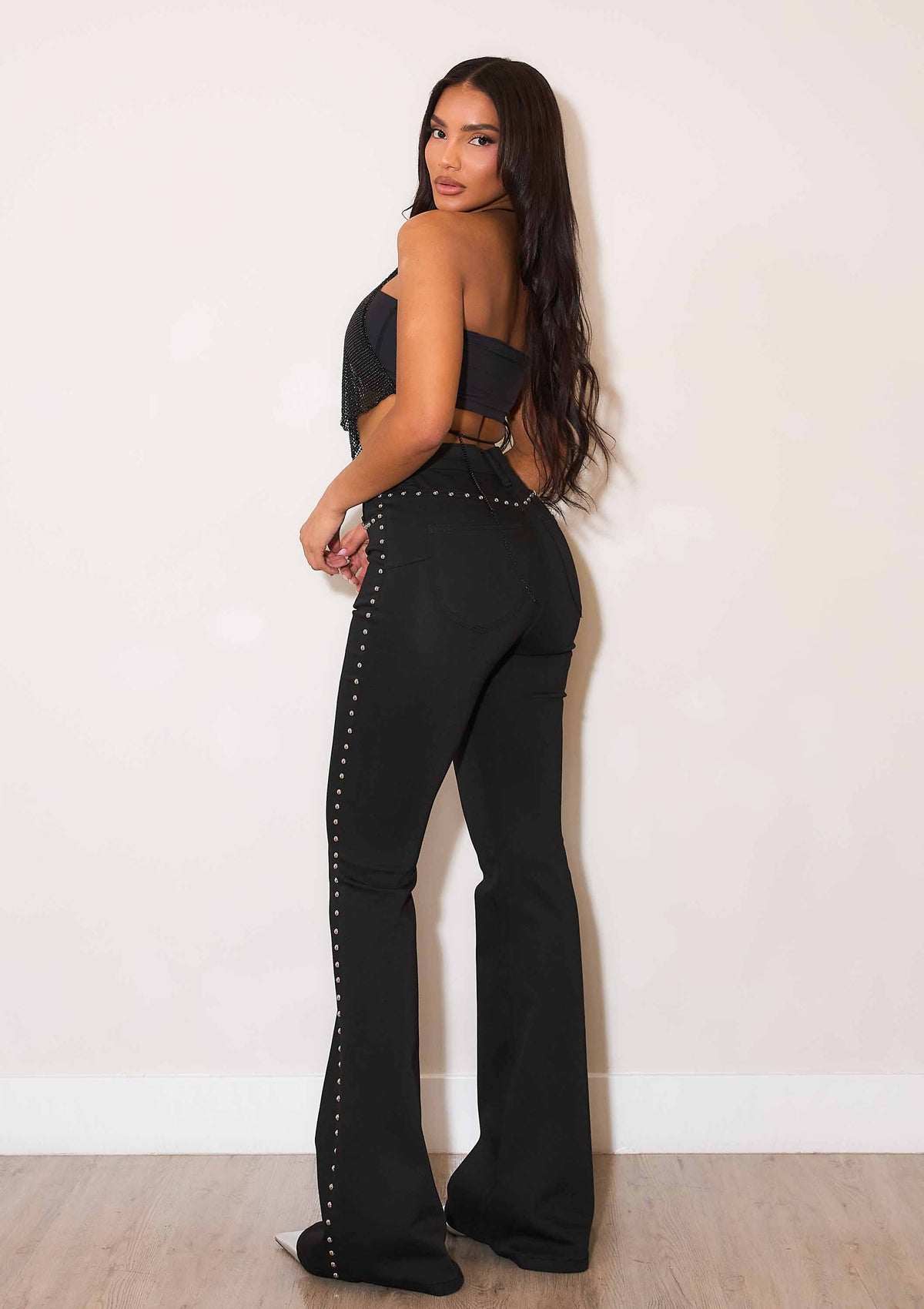 High-Rise Flare Jeans With Studs