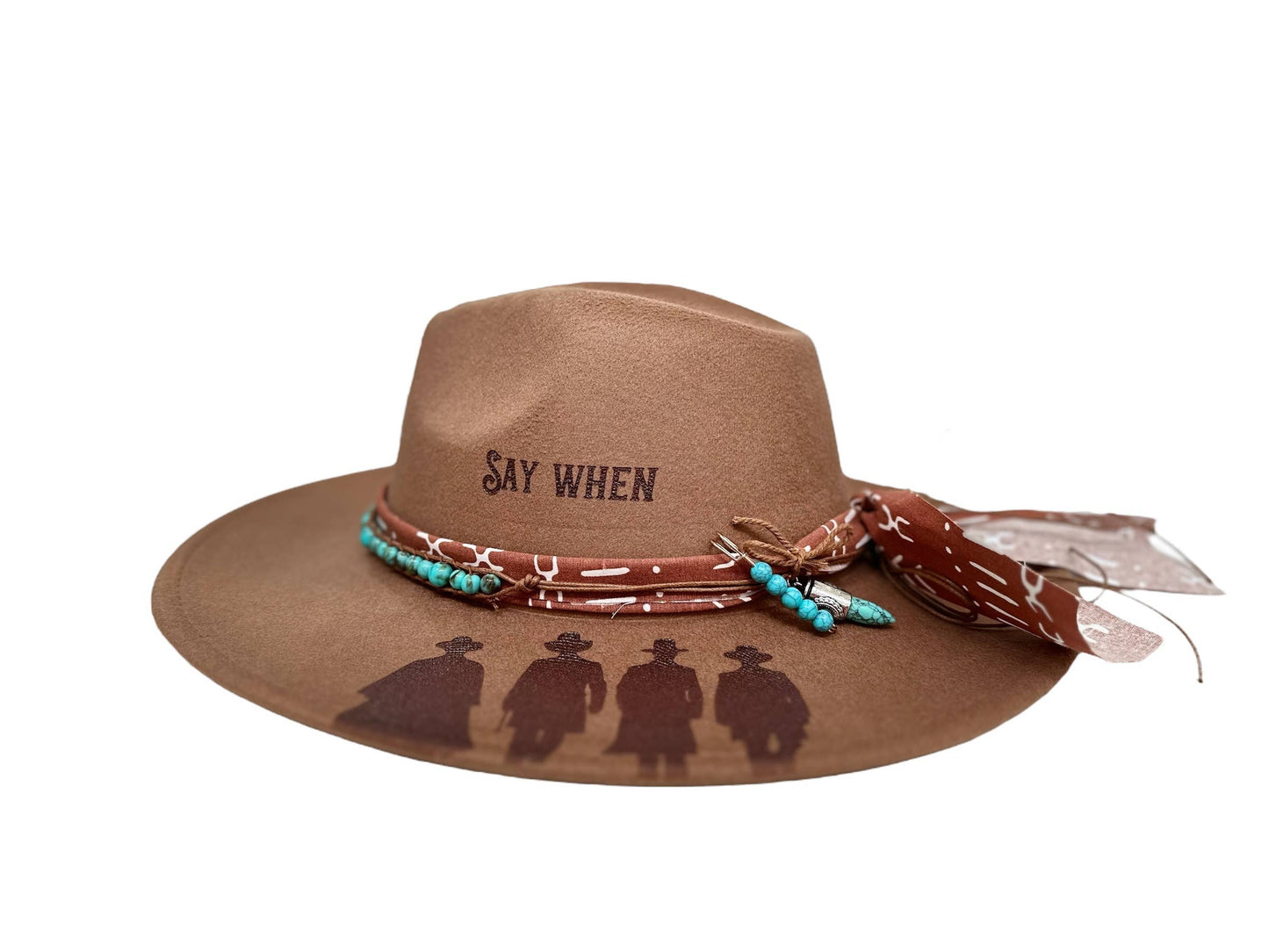 Say When Tombstone Western Cowboy Burned Hat Custom Hat: Tan / Cotton Blend Rancher