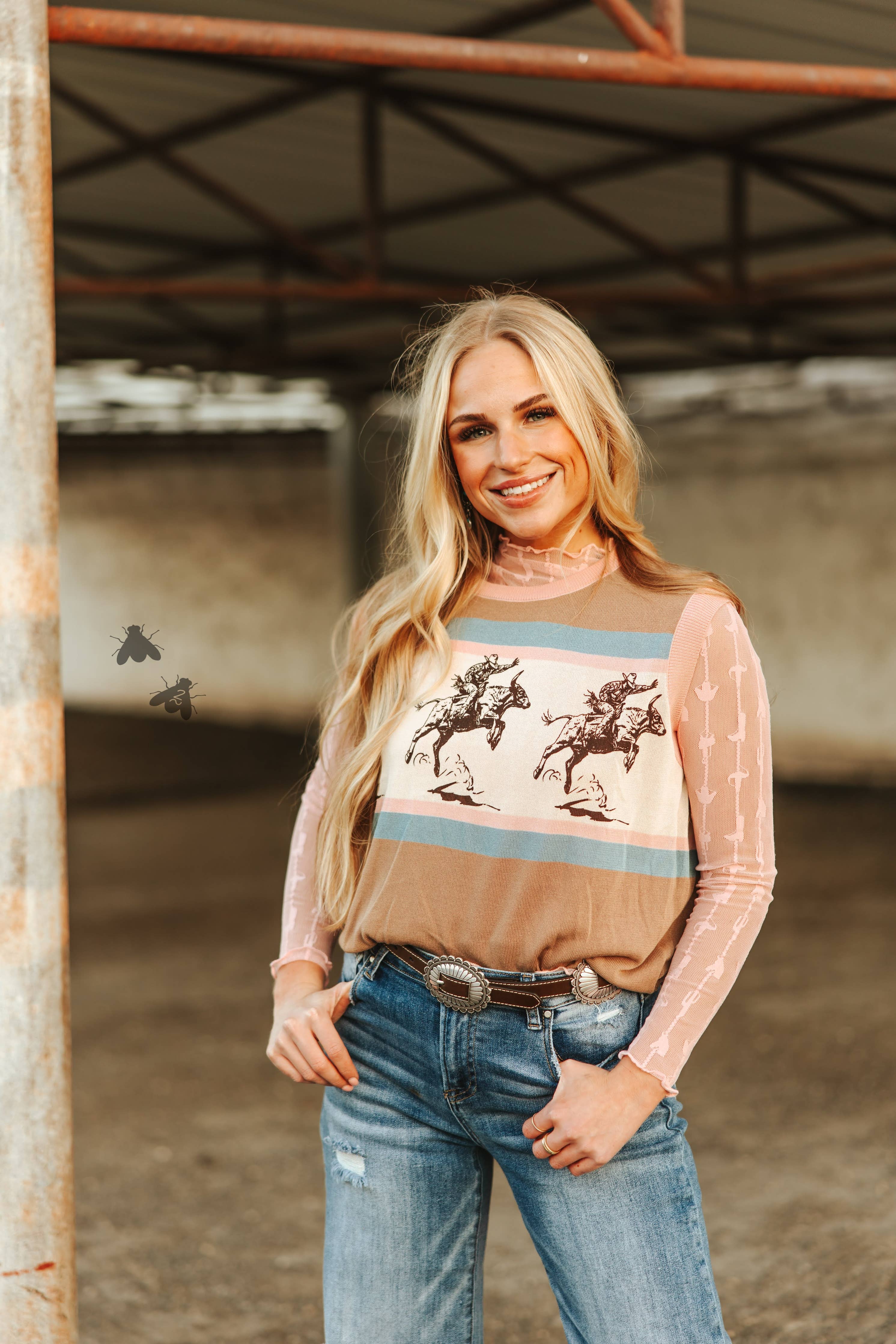 Lariat Lace Long-Sleeve Top — Dusty Rose