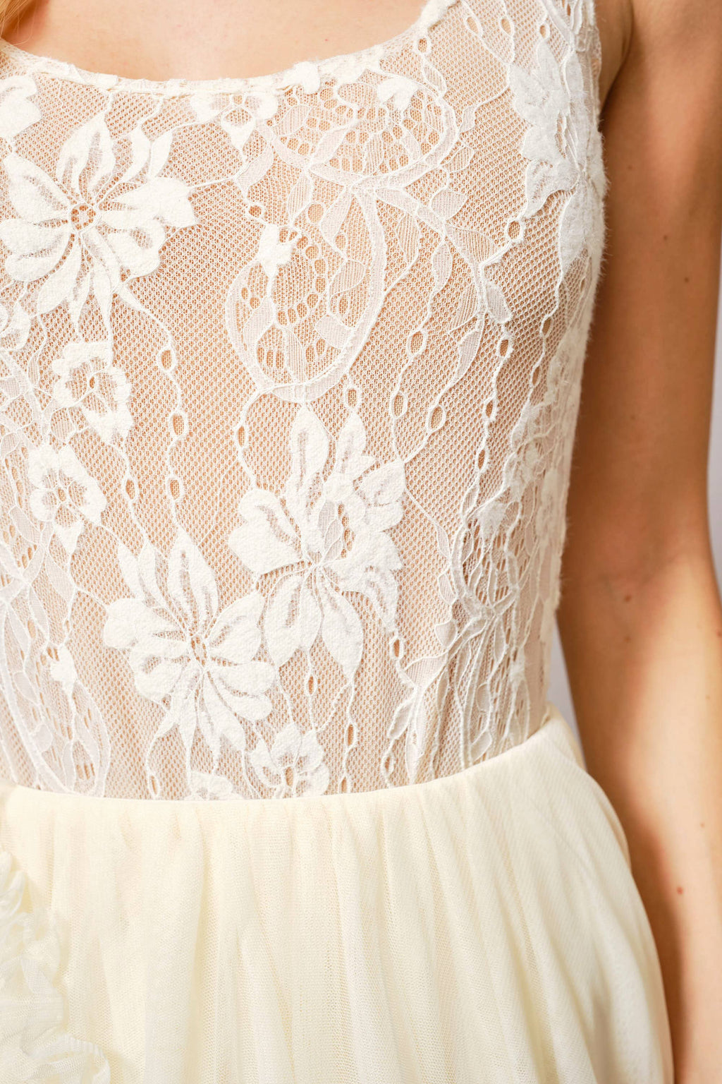 Cream Lace Scoop-Neck Bodysuit
