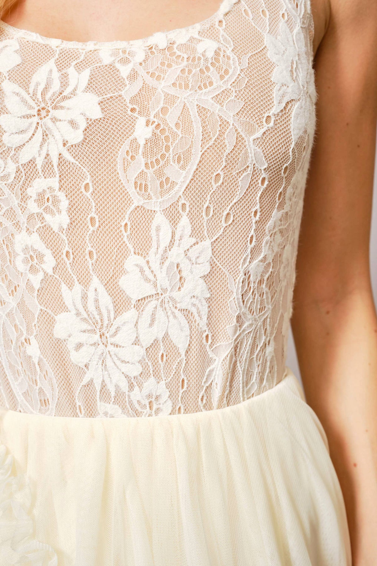 Cream Lace Scoop-Neck Bodysuit