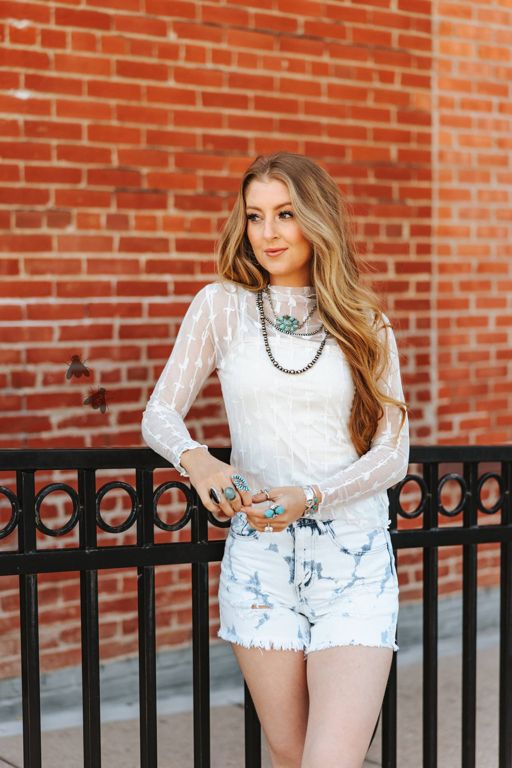 Lariat Lace Long-Sleeve Top — Cloud