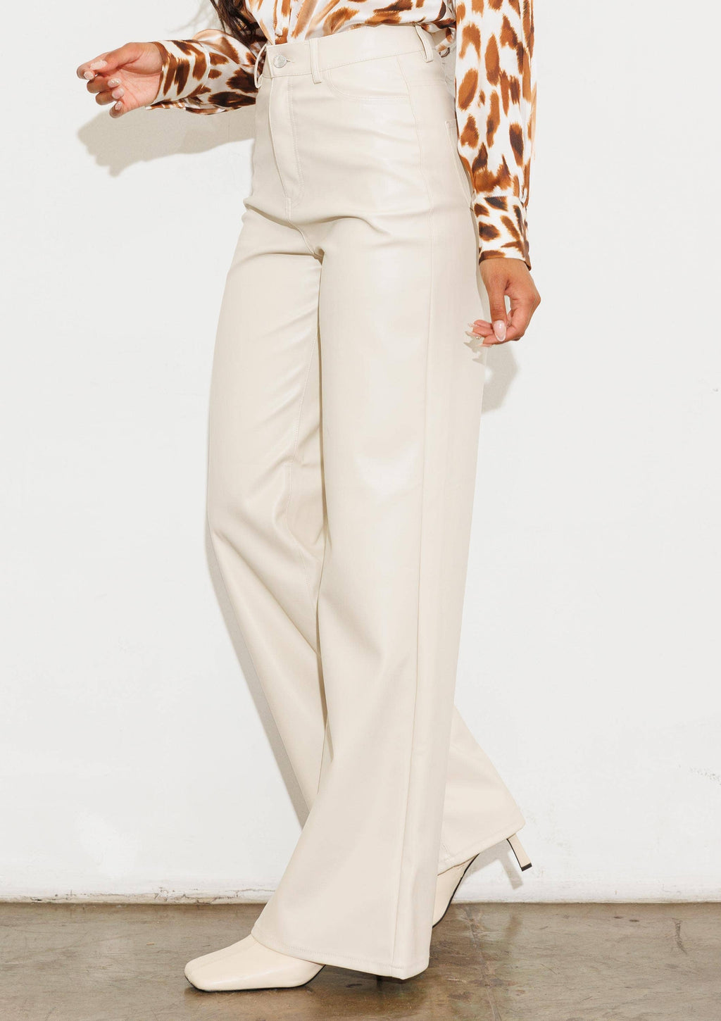 Black Vegan-Leather Wide-Leg Pants