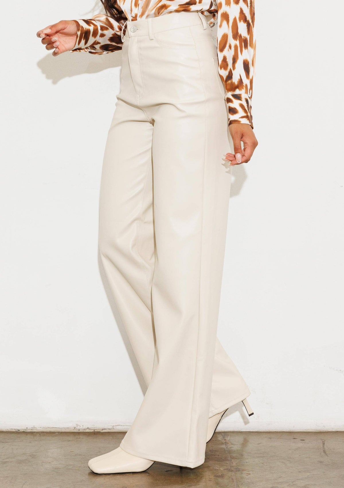 Black Vegan-Leather Wide-Leg Pants