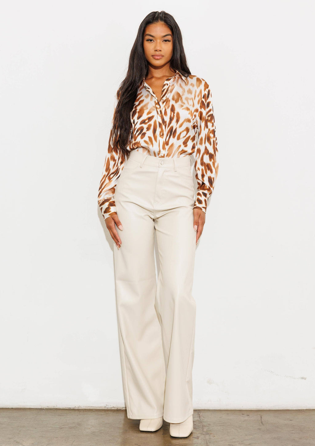 Black Vegan-Leather Wide-Leg Pants