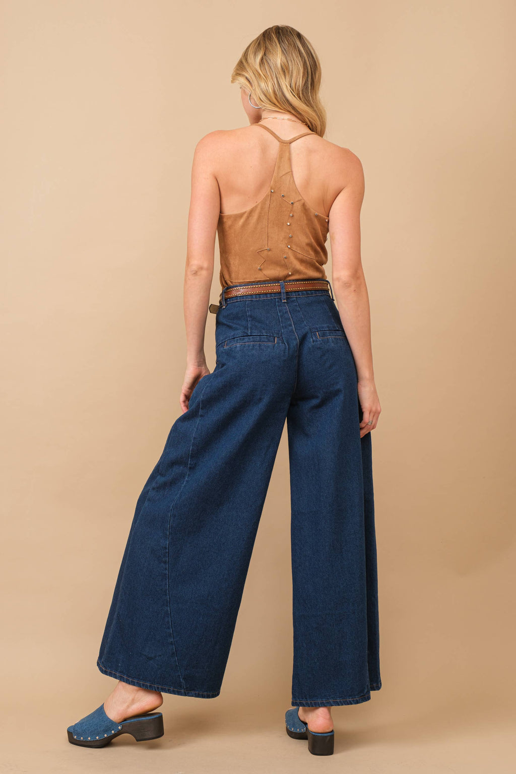 Camel Suede Patchwork Studded Cami