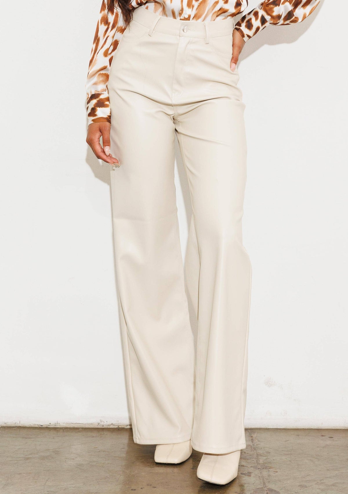 Black Vegan-Leather Wide-Leg Pants