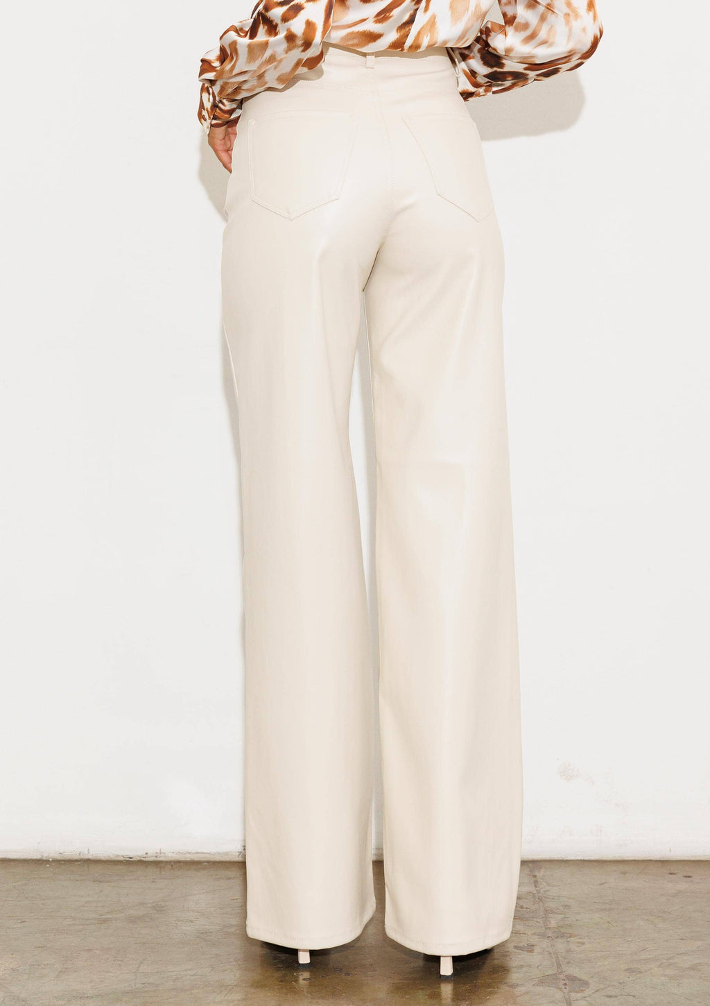 Black Vegan-Leather Wide-Leg Pants