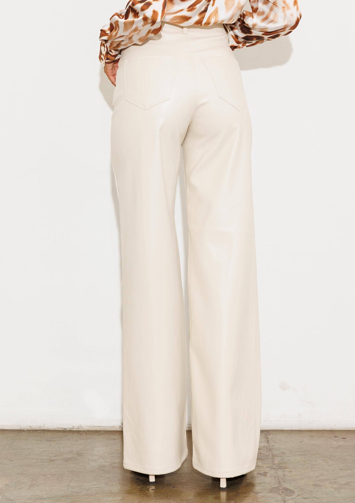 Black Vegan-Leather Wide-Leg Pants