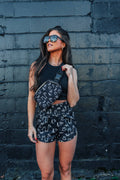 Black Smocked-Waist Athletic Shorts