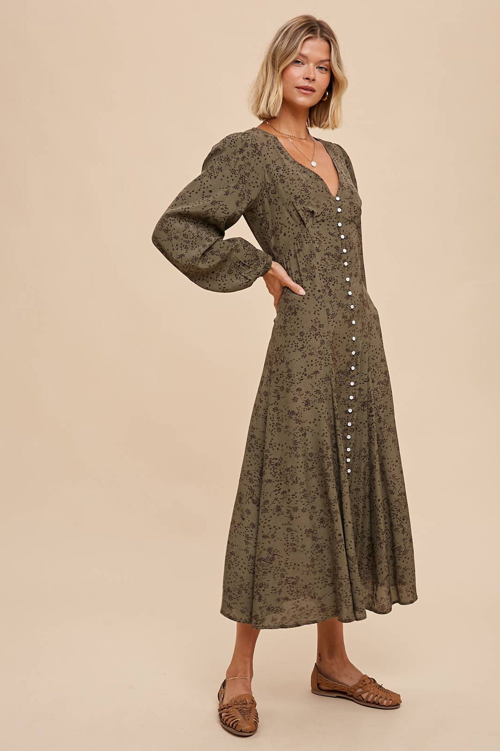 Rosewood Floral Button-Down Dress