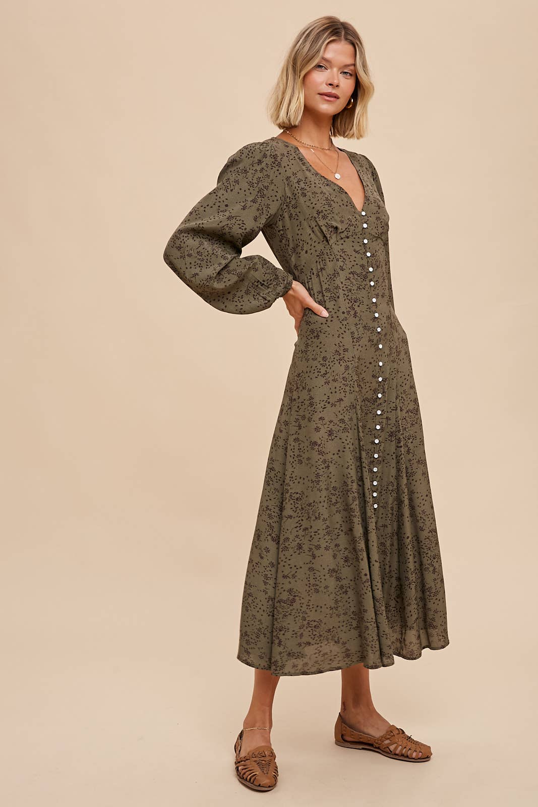 Rosewood Floral Button-Down Dress