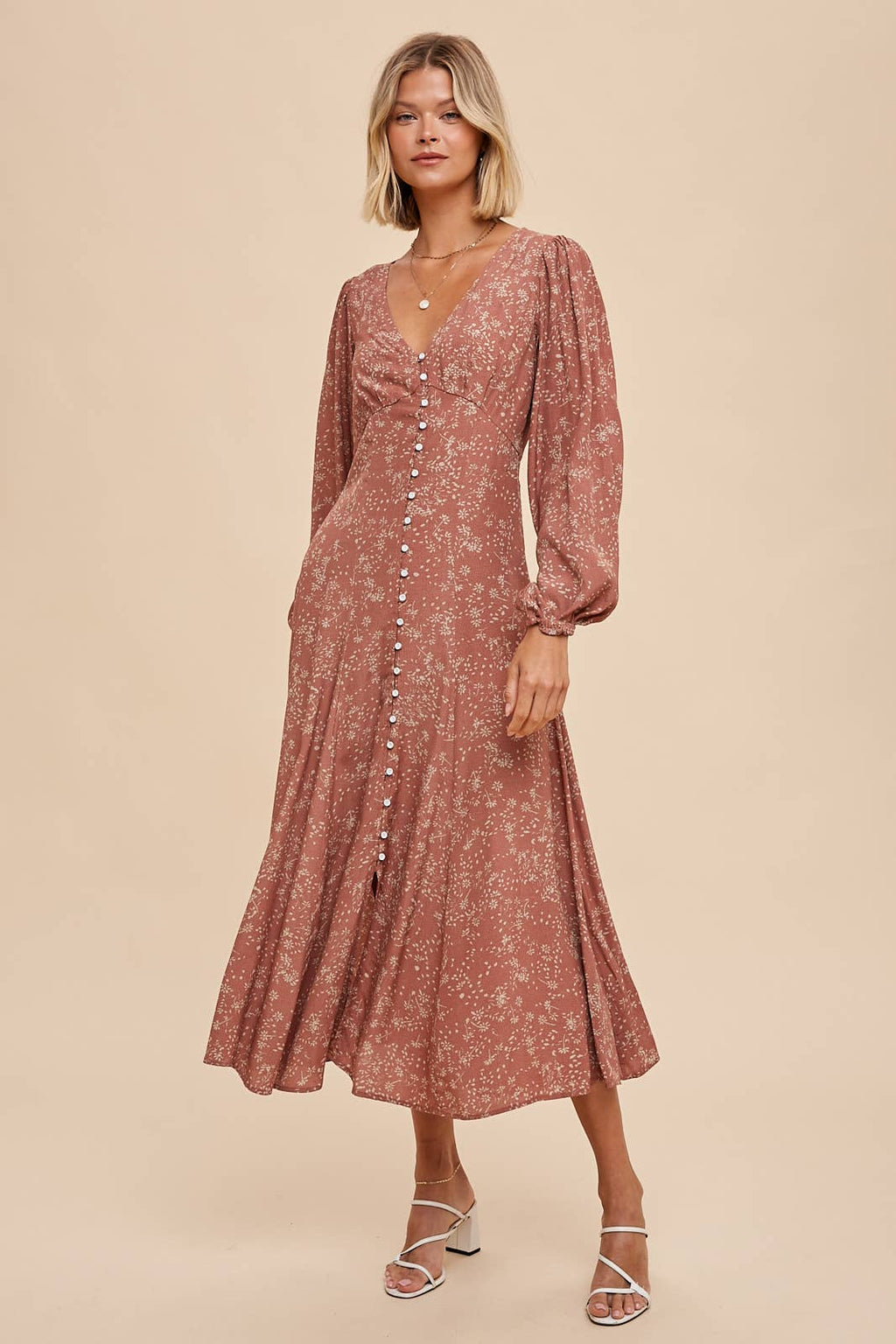 Rosewood Floral Button-Down Dress