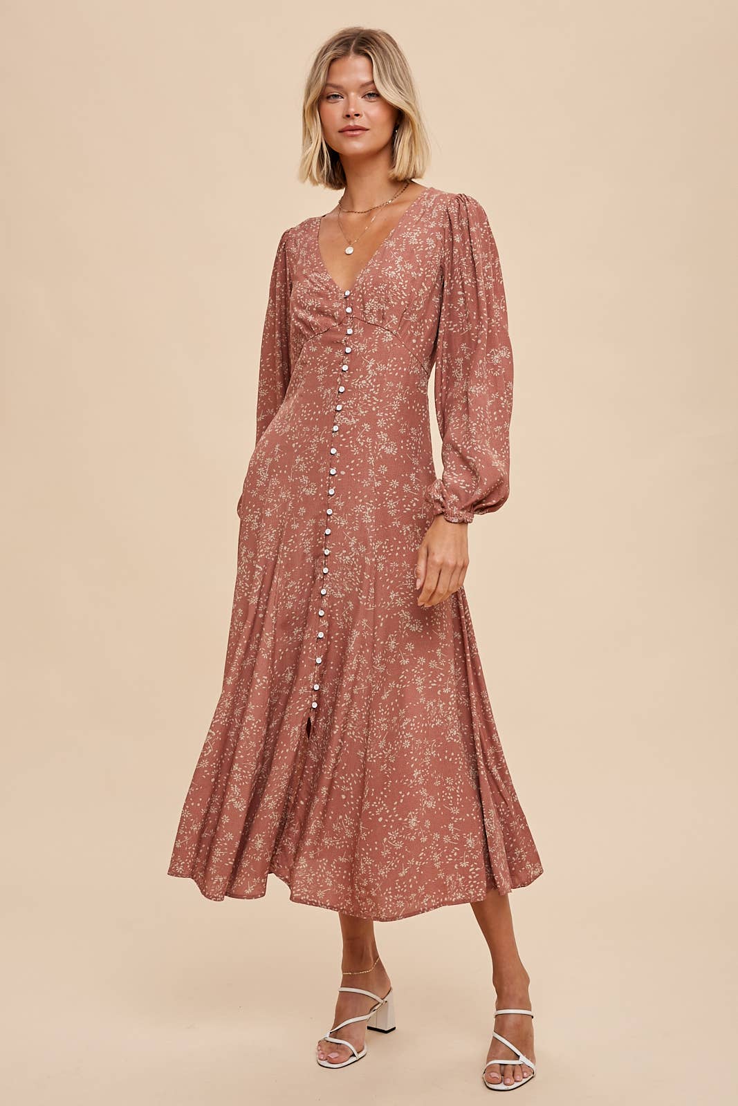 Rosewood Floral Button-Down Dress