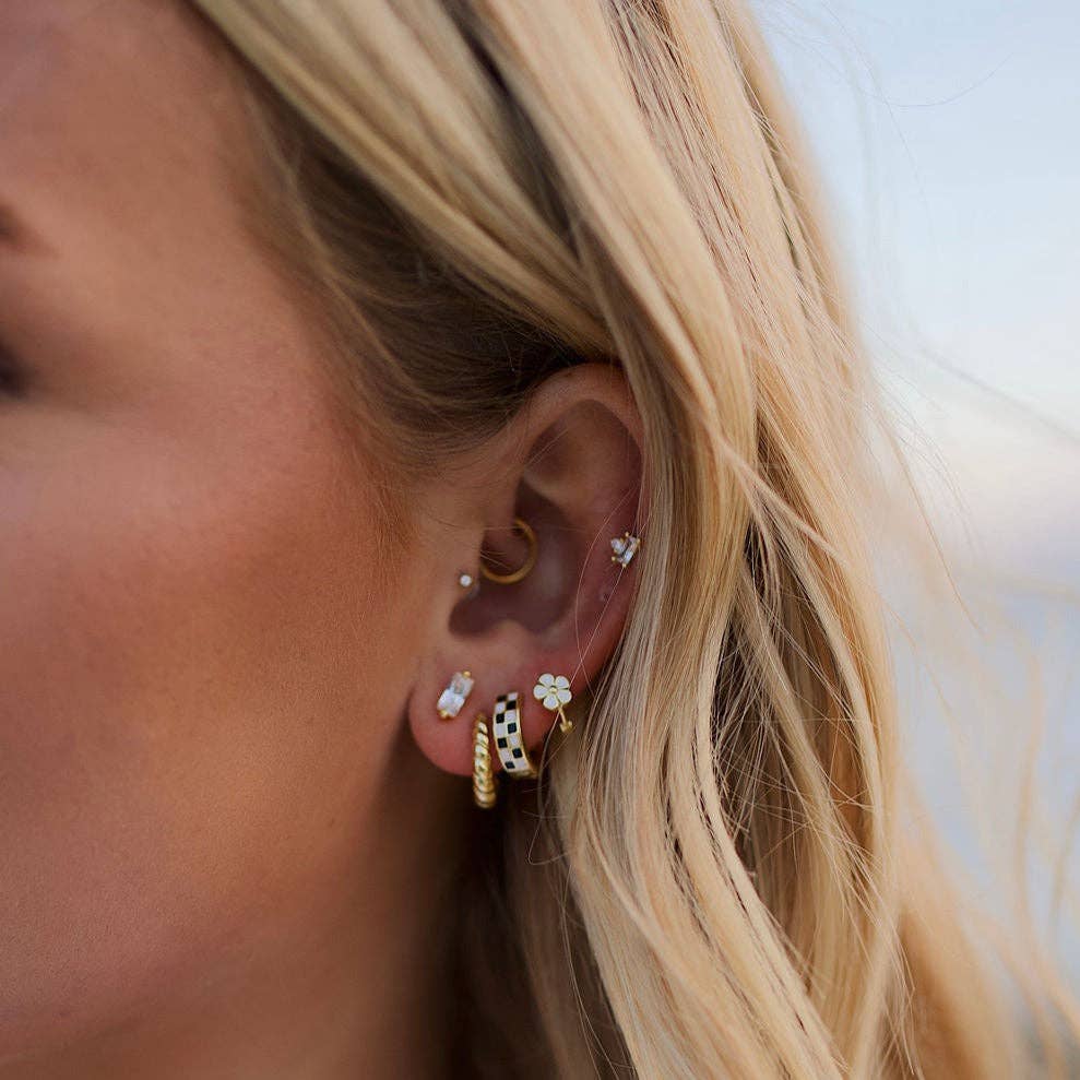 Black & White Checkered Hoop Earrings