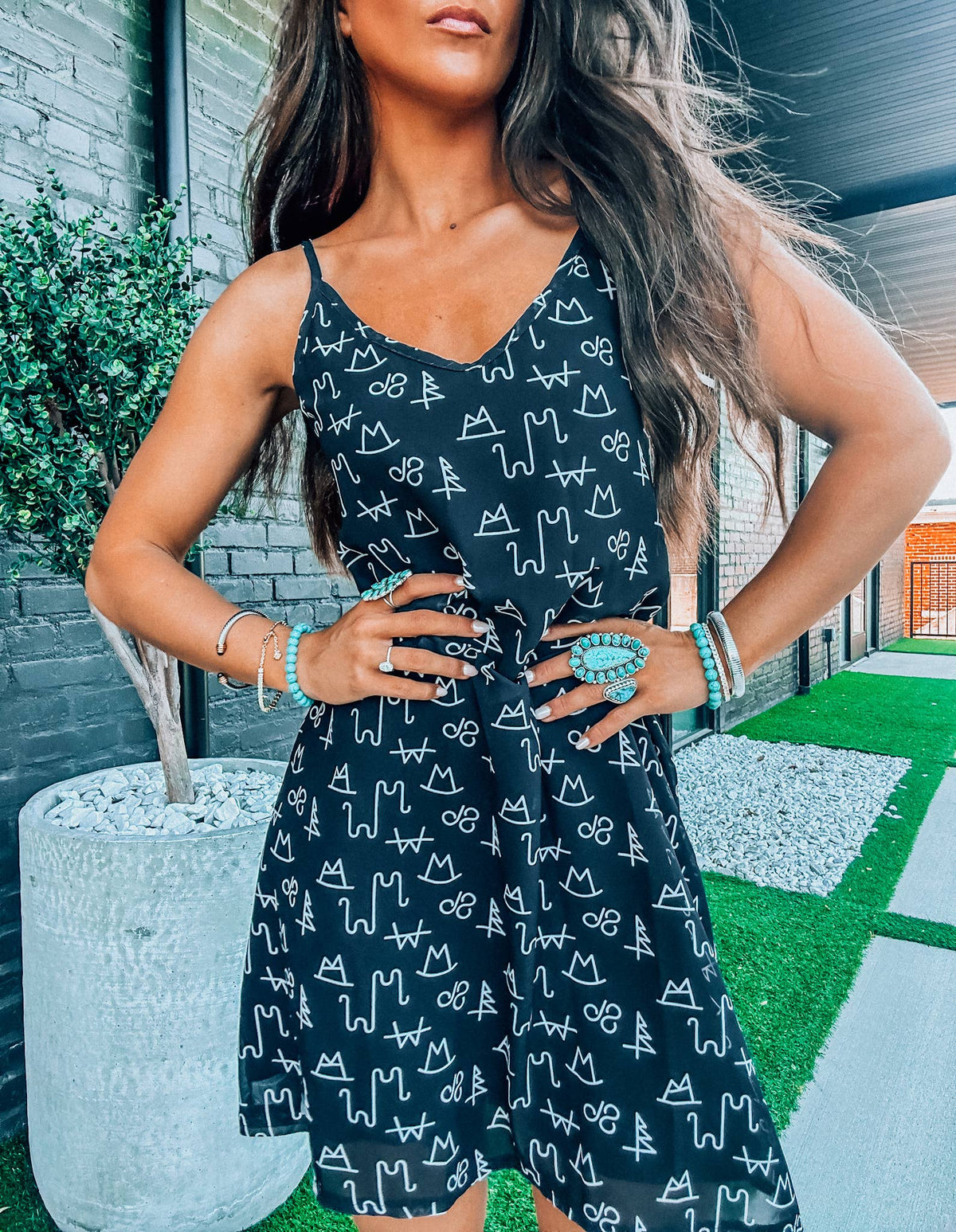 Black Western Graphic Tank Dress