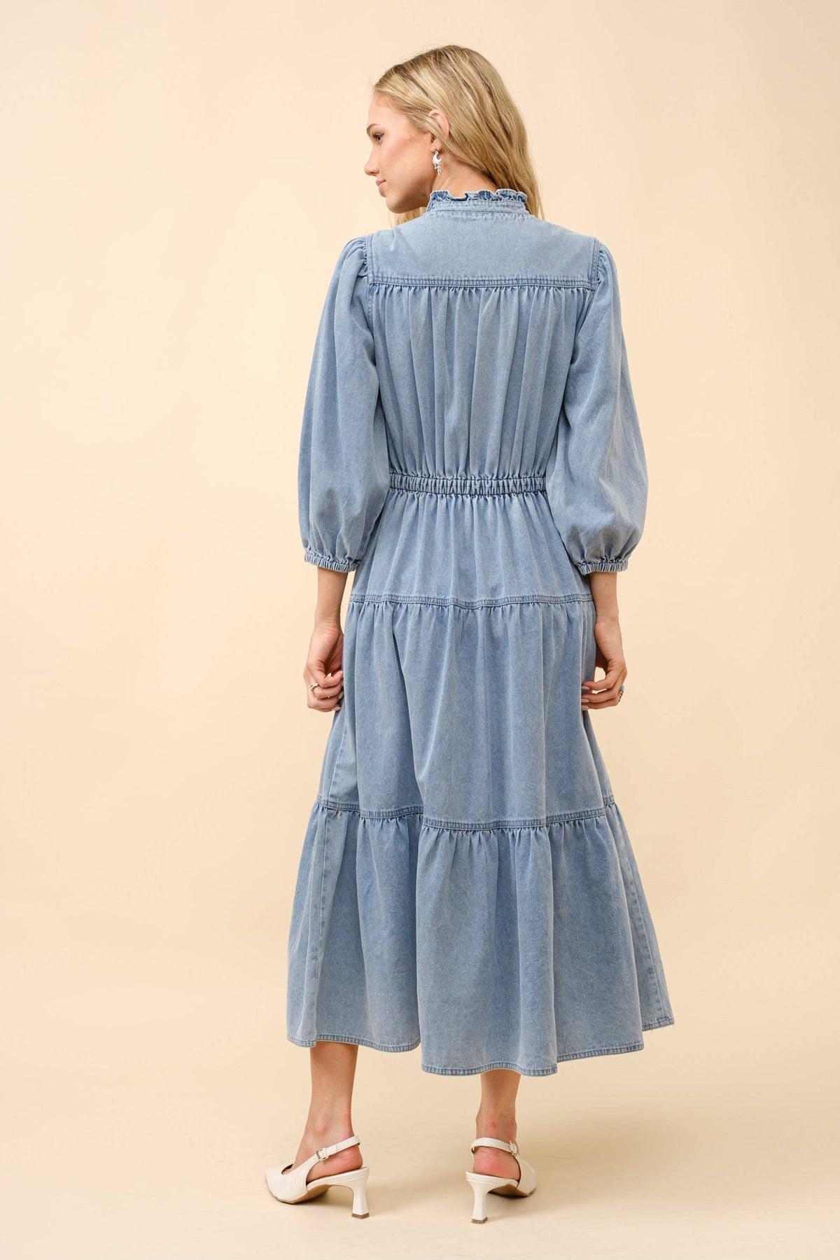Chevron Yoke Midi Denim Dress