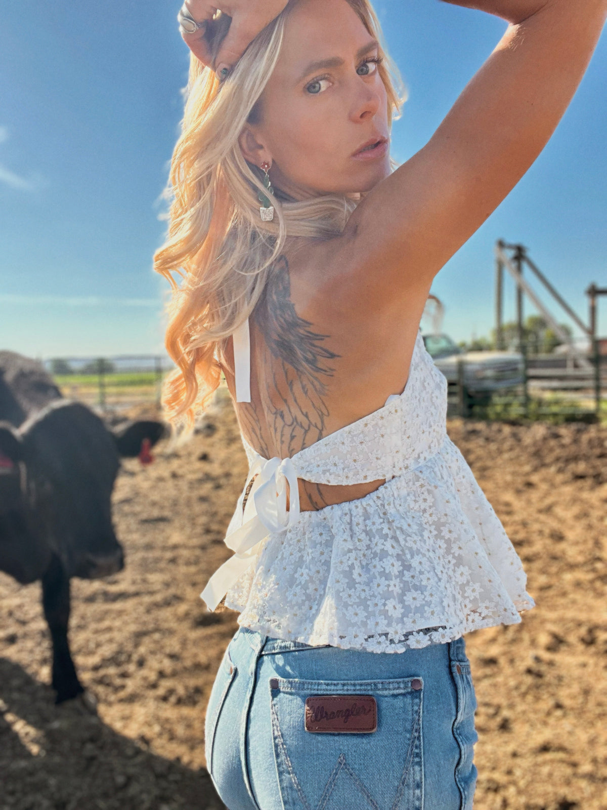 Daisy Jacquard Halter Crop Top