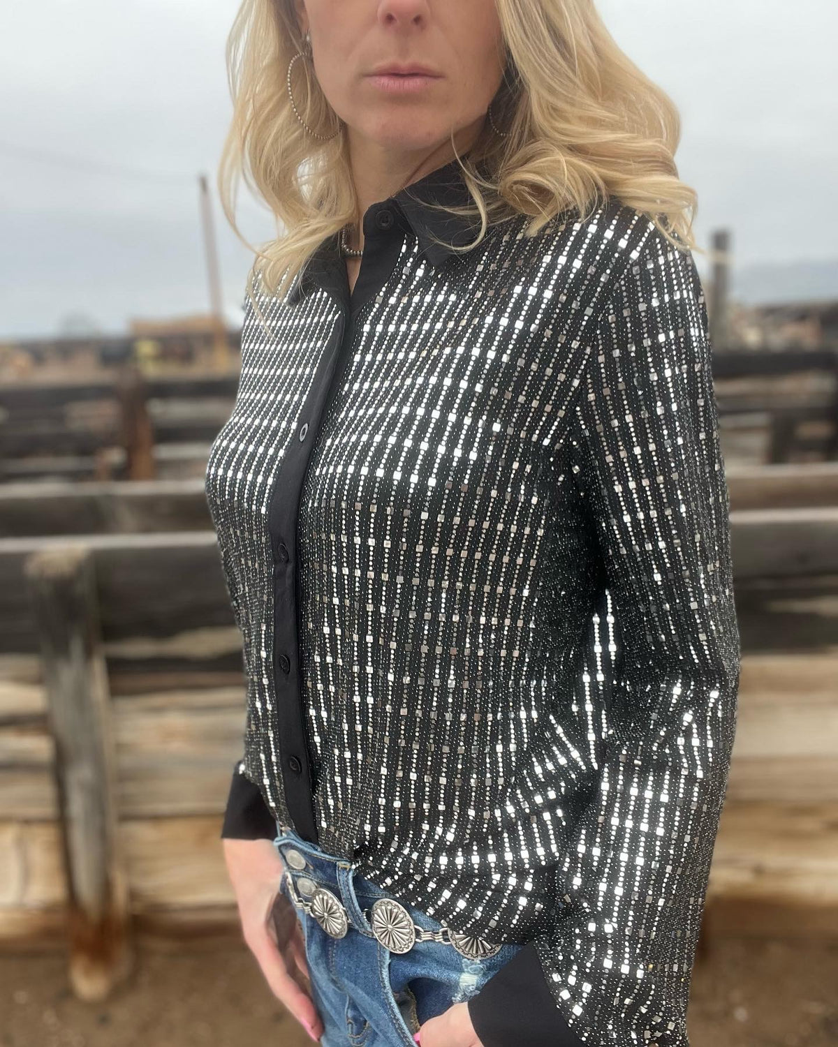 Girl Boss Glam Metallic Button Up