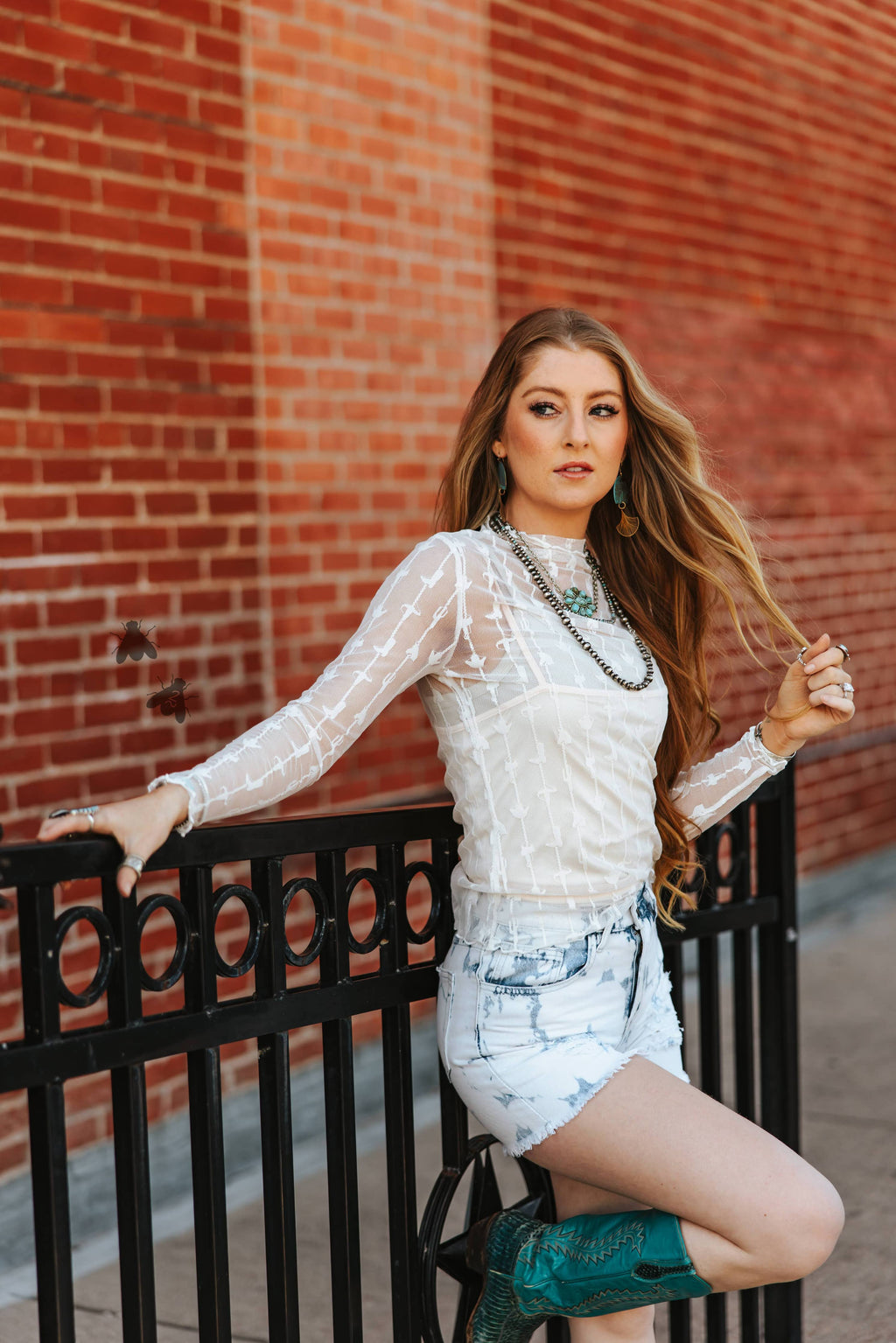 Lariat Lace Long-Sleeve Top — Cloud