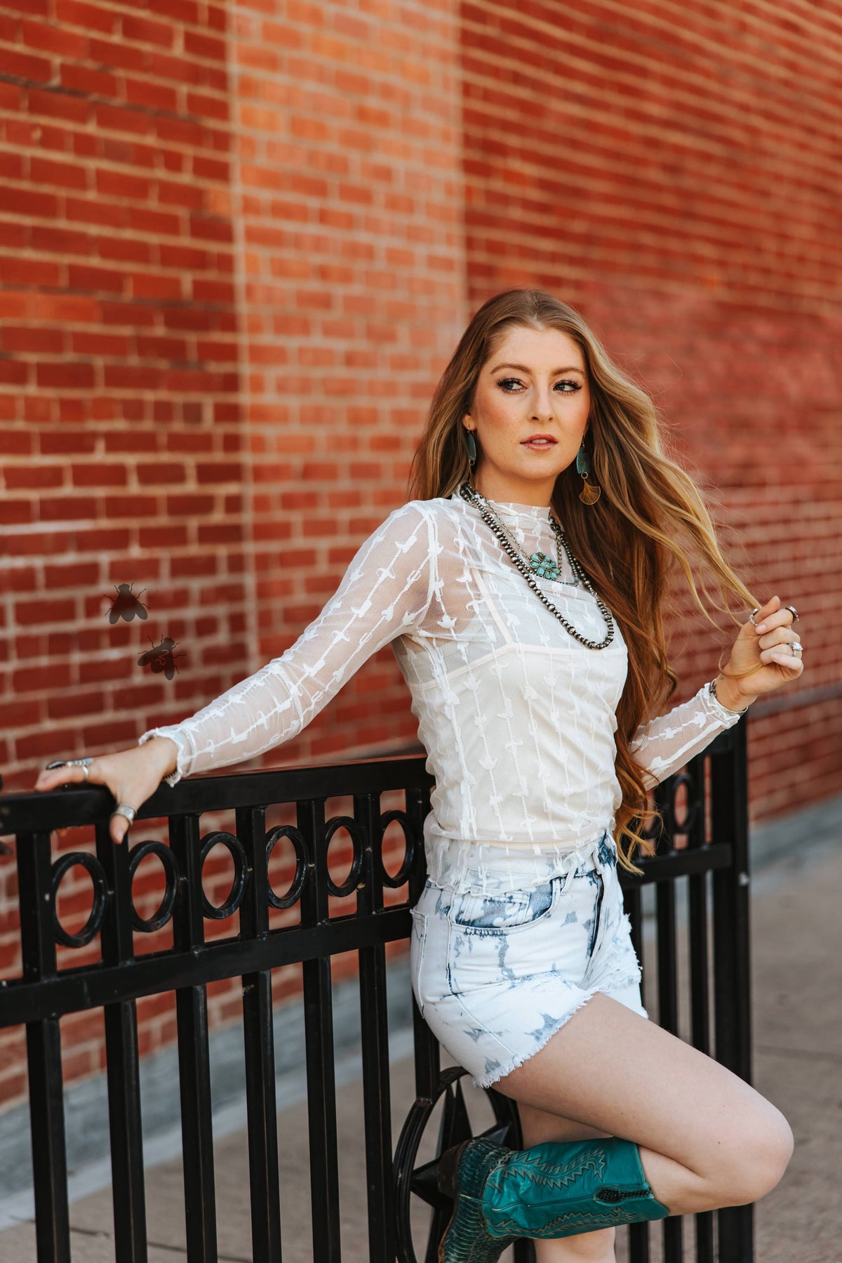Lariat Lace Long-Sleeve Top — Cloud