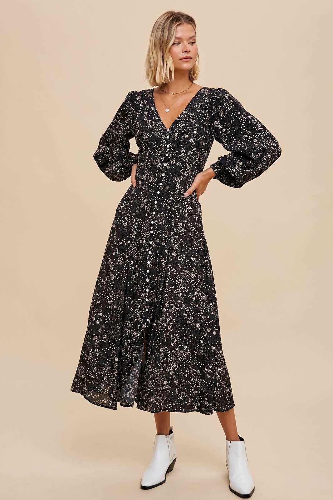 Rosewood Floral Button-Down Dress