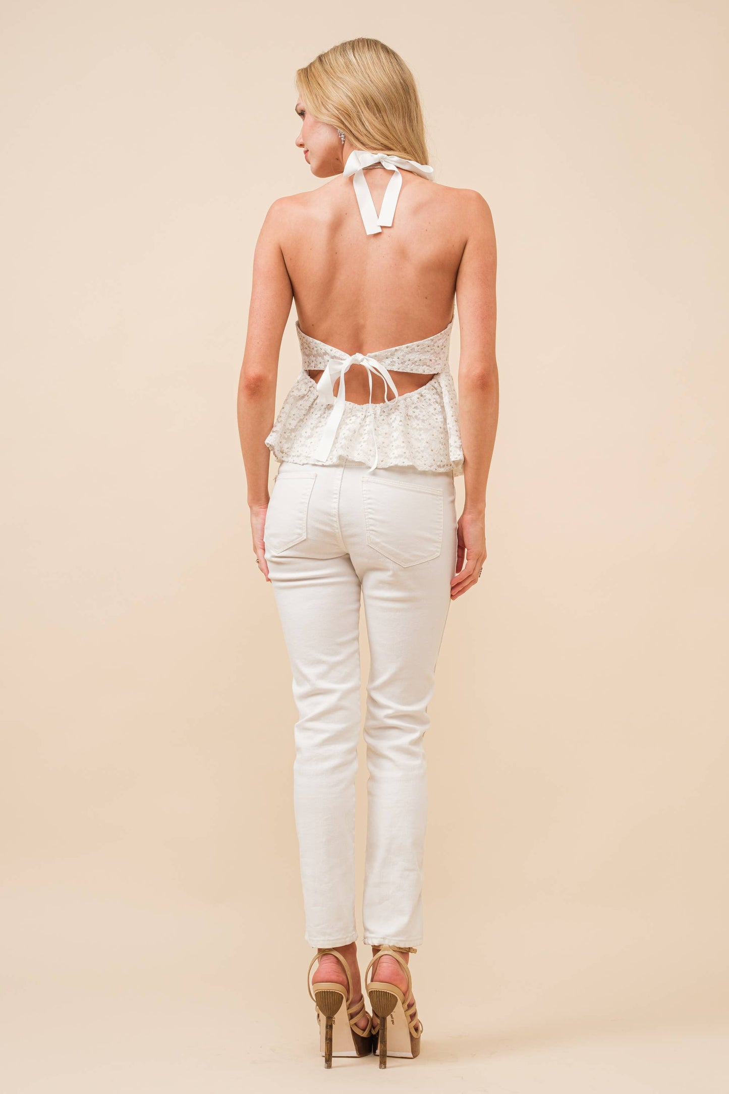 Daisy Jacquard Halter Crop Top