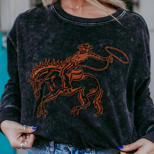 Billy Bronco Acid Wash Lightweight Sweatshirt: Black