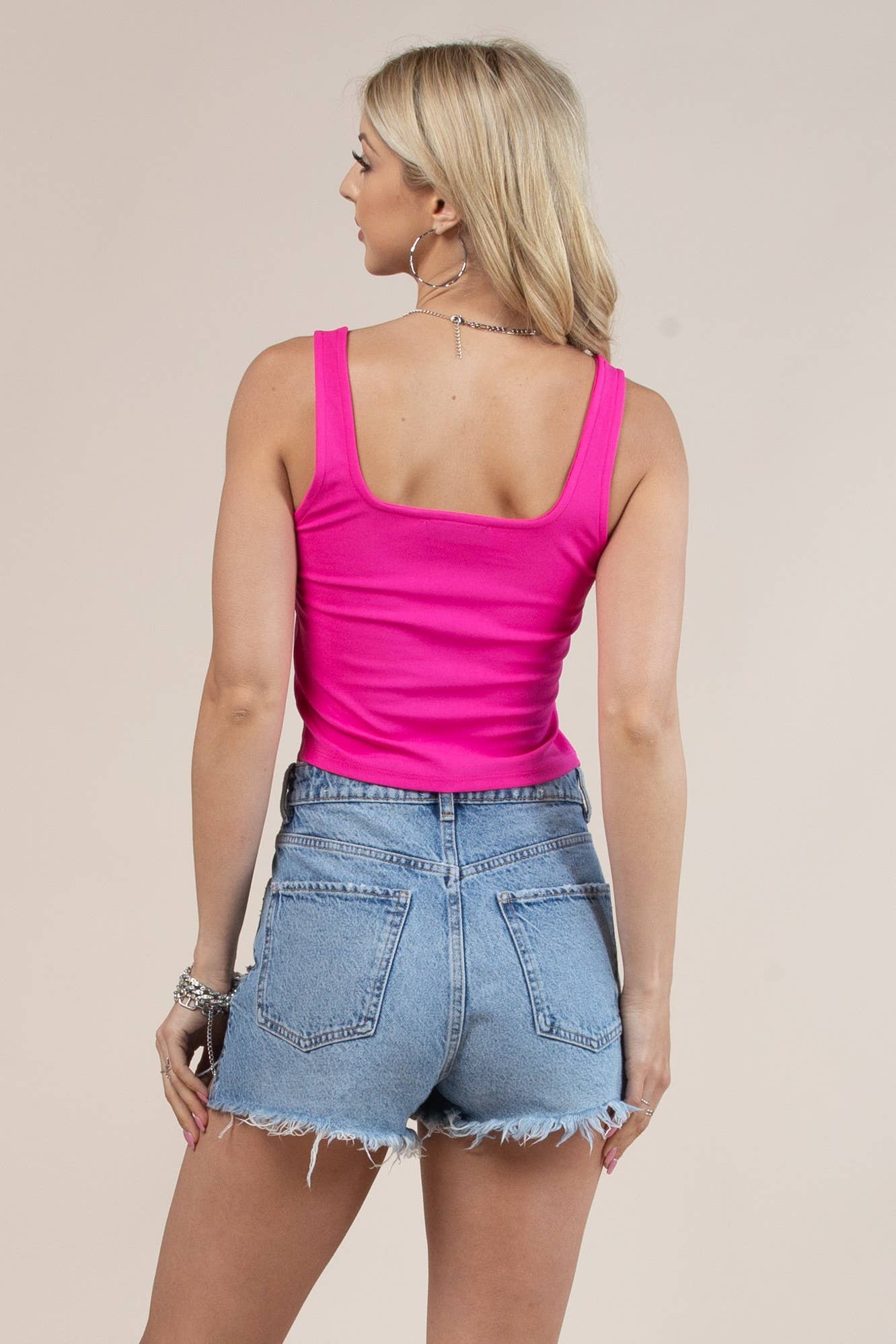 T1352-Sd- Solid  Square Neck Crop Top