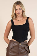 T1352-Sd- Solid  Square Neck Crop Top
