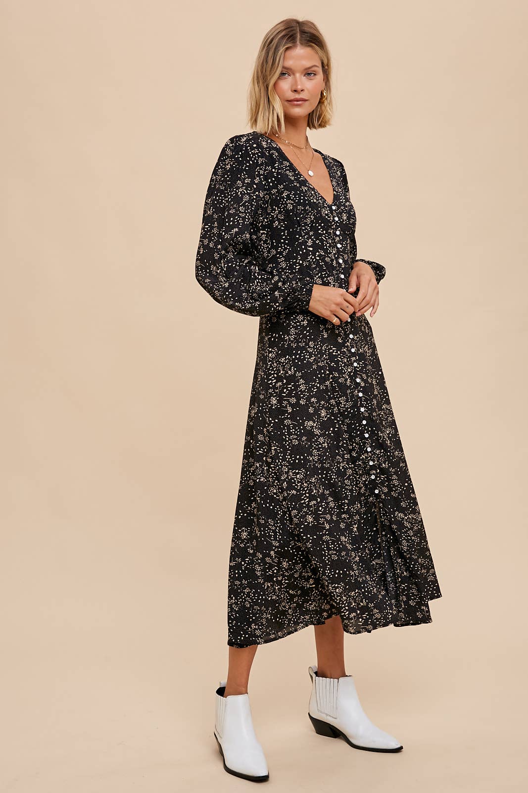 Rosewood Floral Button-Down Dress
