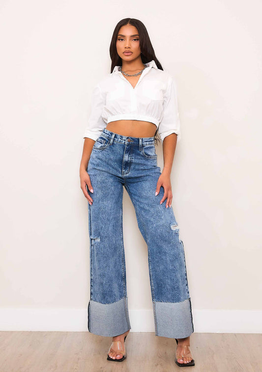 HIGH WAISTED WIDE LEG JEANS IN VINTAGE TINTED WASH