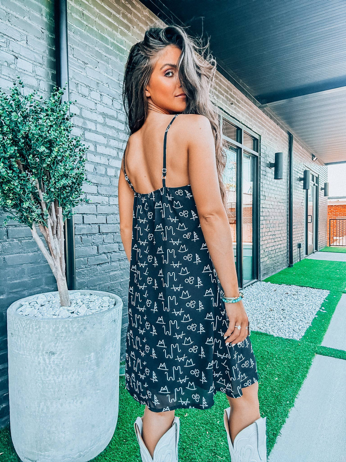 Black Western Graphic Tank Dress