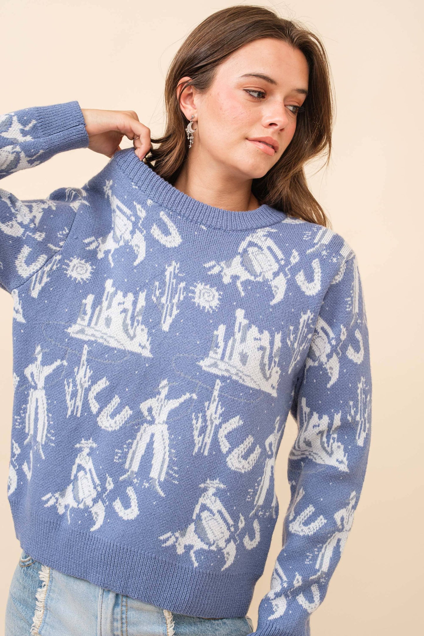 Western Motif Knitted Pullover Sweater